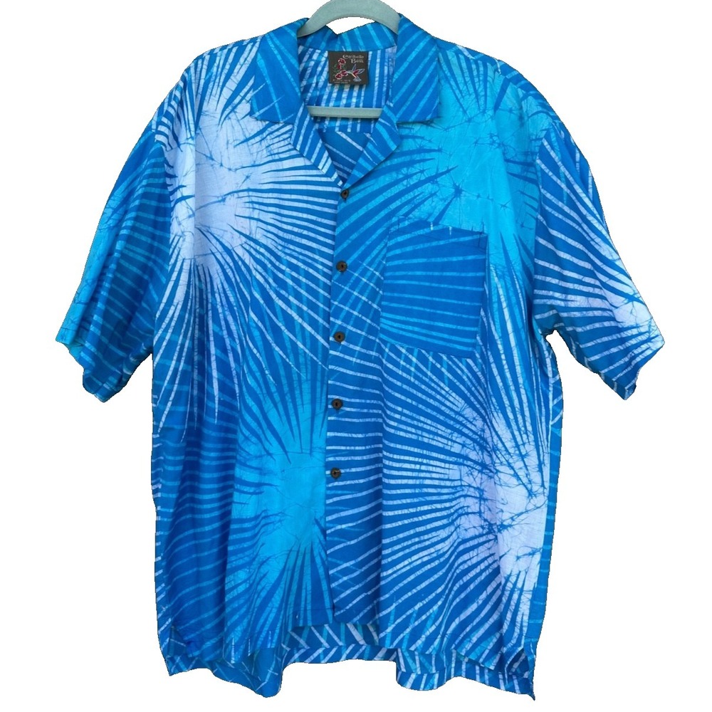 Caribelle Batik Mens L Resort Shirt Button Down Short Sleeve Pocket Print Island